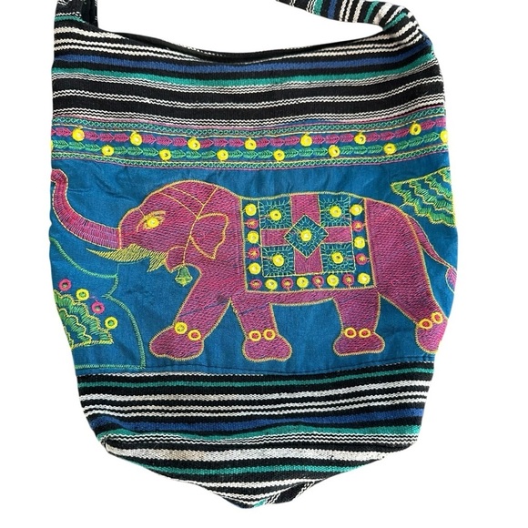 Africa Imports Colorful Royal Elephant Embroidered Tote Bag - Picture 8 of 10